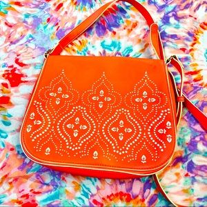 Vera Bradley Laser Cut Saddle Crossbody Coral Purse Good Condition Pre-owned